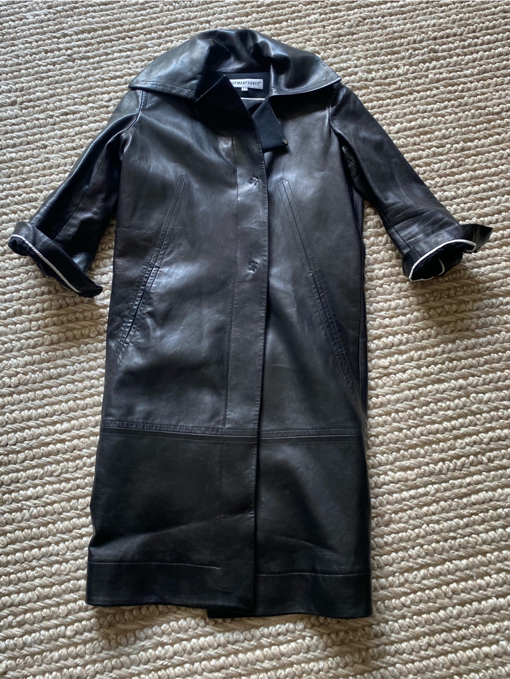 Kaufmanfranco Women’s Iconic Black 100% Leather Made in USA Trench Size 4/40